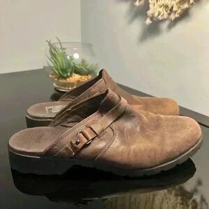 TEVA DELAVINA MULE DARK BROWN WATERPROOF LEATHER CLOGS SIZE 9 US